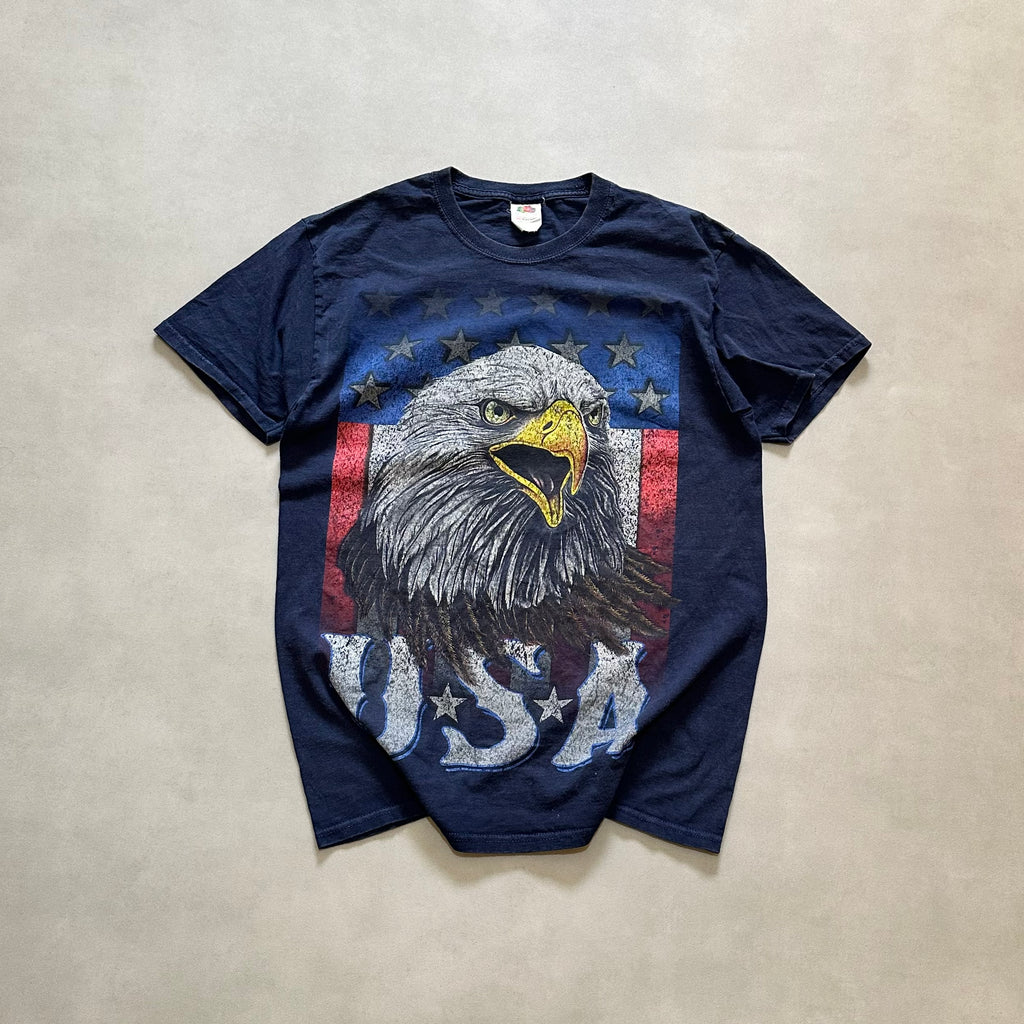 Vintage Eagle USA American Flag T-Shirt Navy 100% Cotton