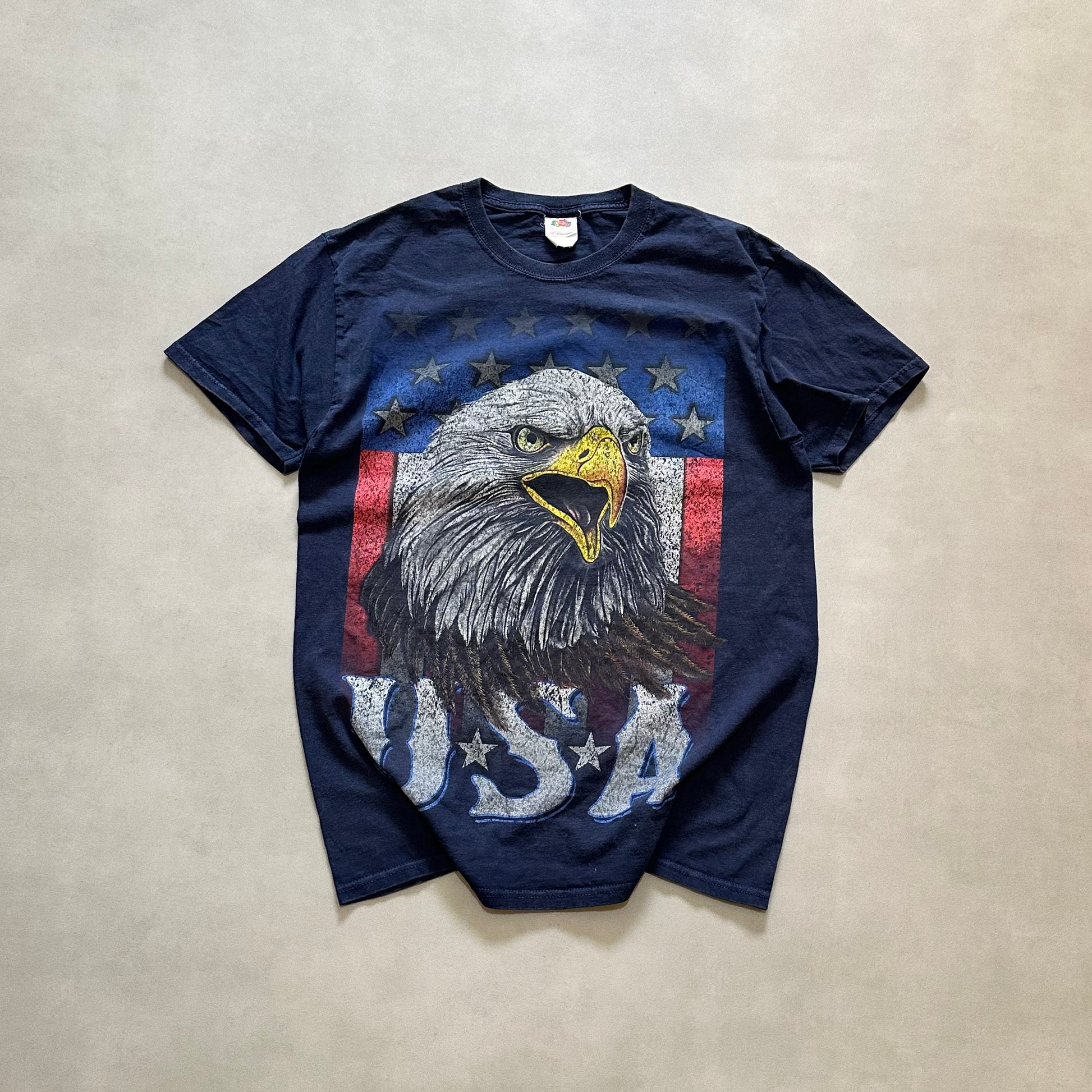 Vintage Eagle USA American Flag T-Shirt Navy 100% Cotton