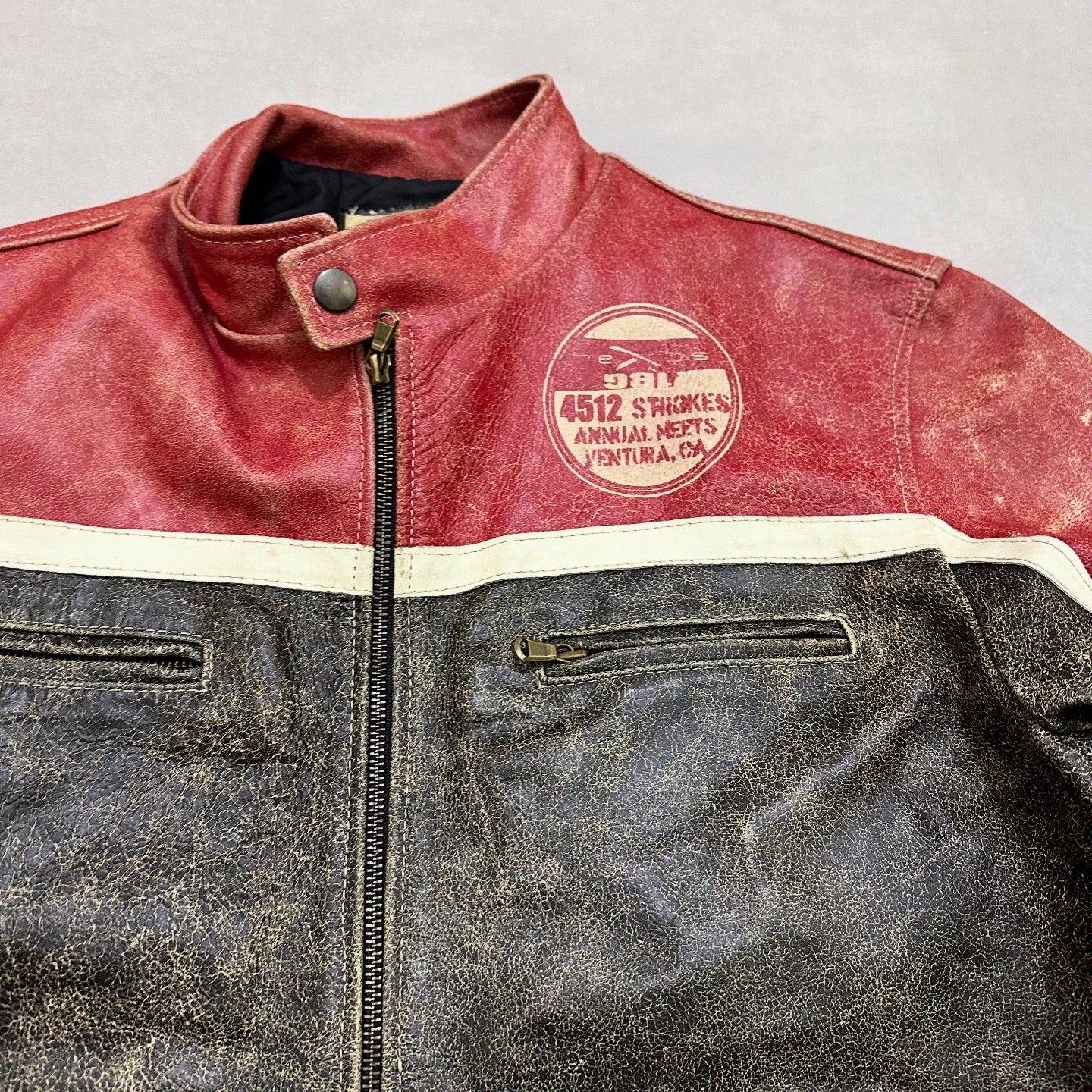 Vtg RACING LEATHER JACKET SIZE :M