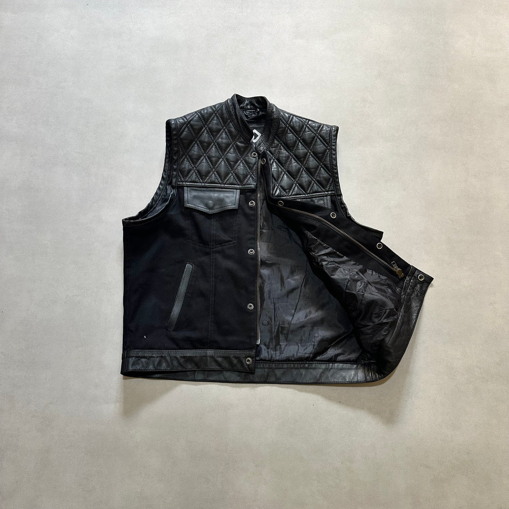 Sons of Anarchy Black Denim & Leather Vest Gilet Waistcoat Diamond