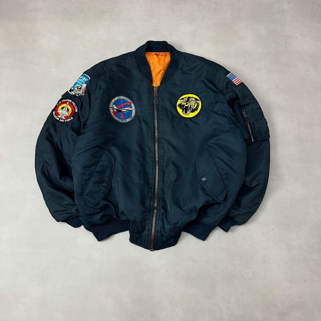 Vtg bomber jacket MA-1 f16 patches