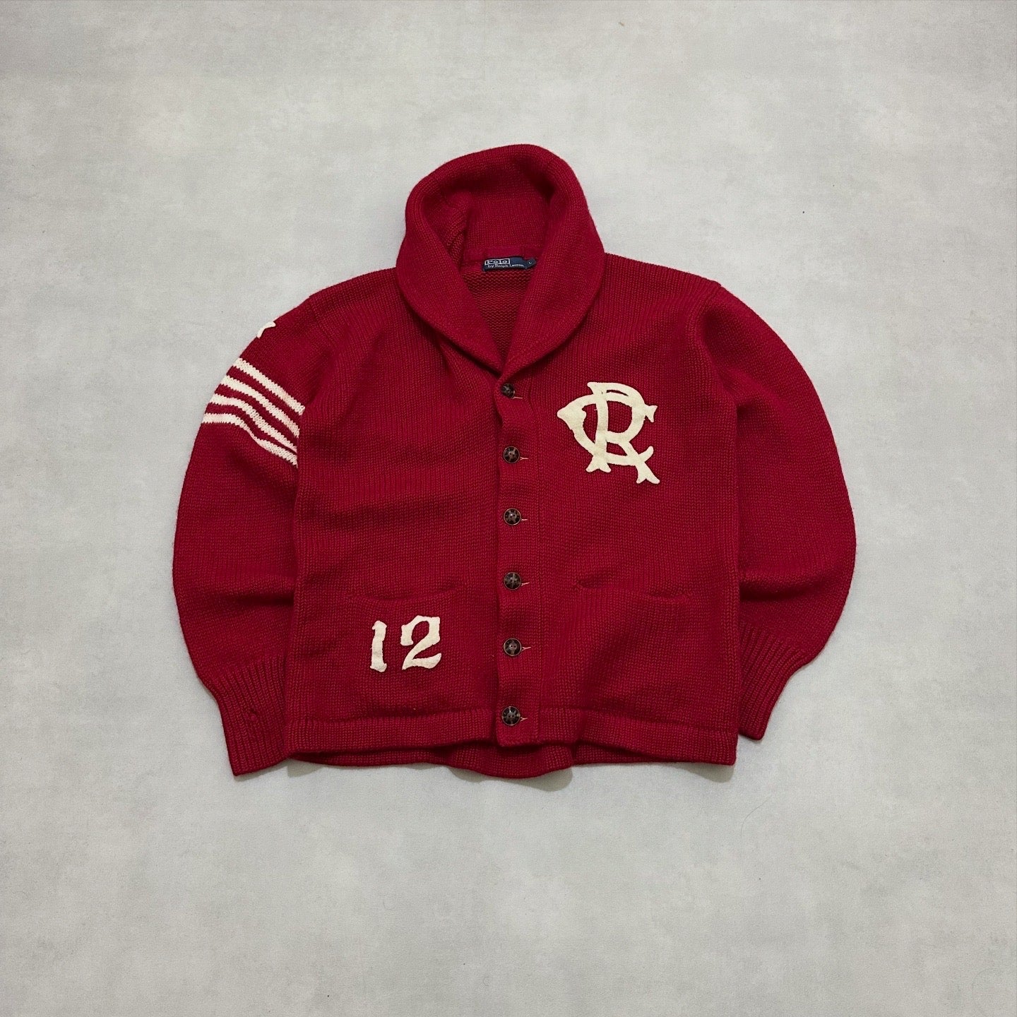 Polo Ralph Lauren Cardigan Sweater Letterman Varsity Wool
