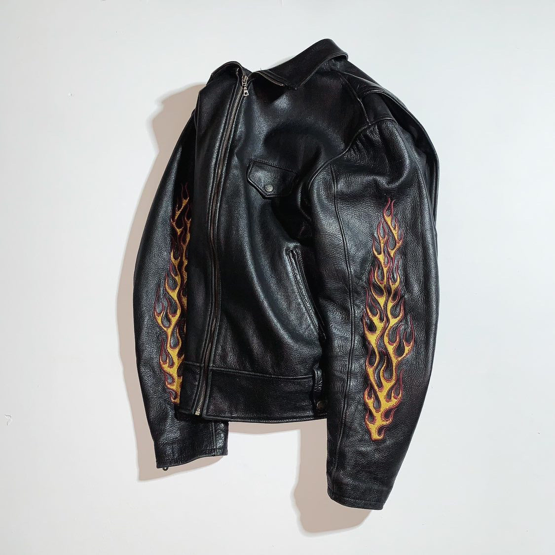 VTG HAEY DAVIDSON LEATHER JACKET FIRE (rare one )