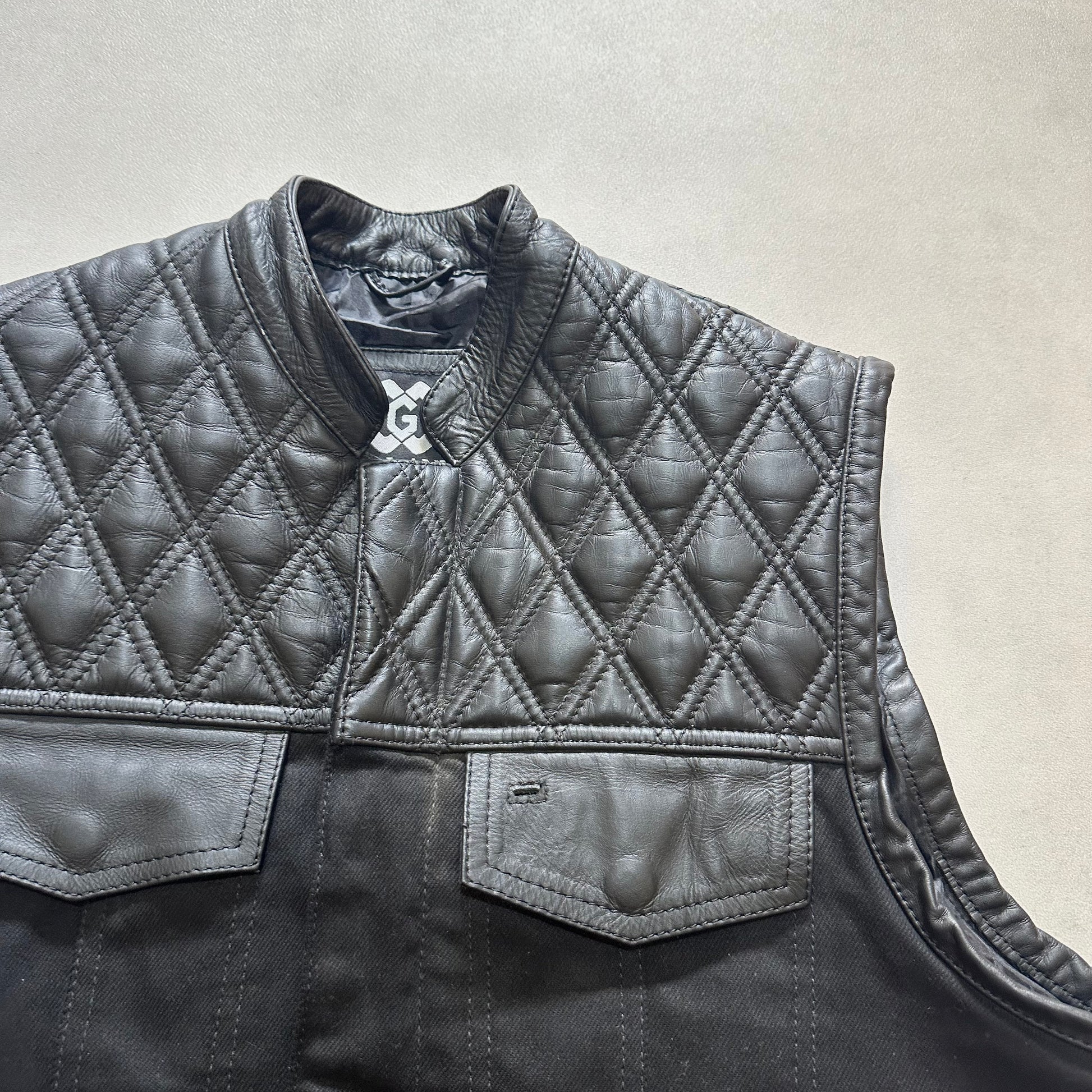 Sons of Anarchy Black Denim & Leather Vest Gilet Waistcoat Diamond