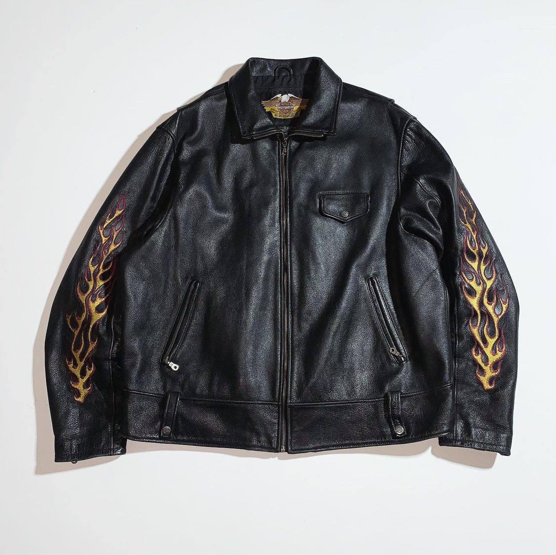 VTG HAEY DAVIDSON LEATHER JACKET FIRE (rare one )
