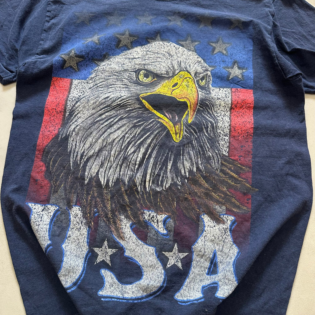 Vintage Eagle USA American Flag T-Shirt Navy 100% Cotton