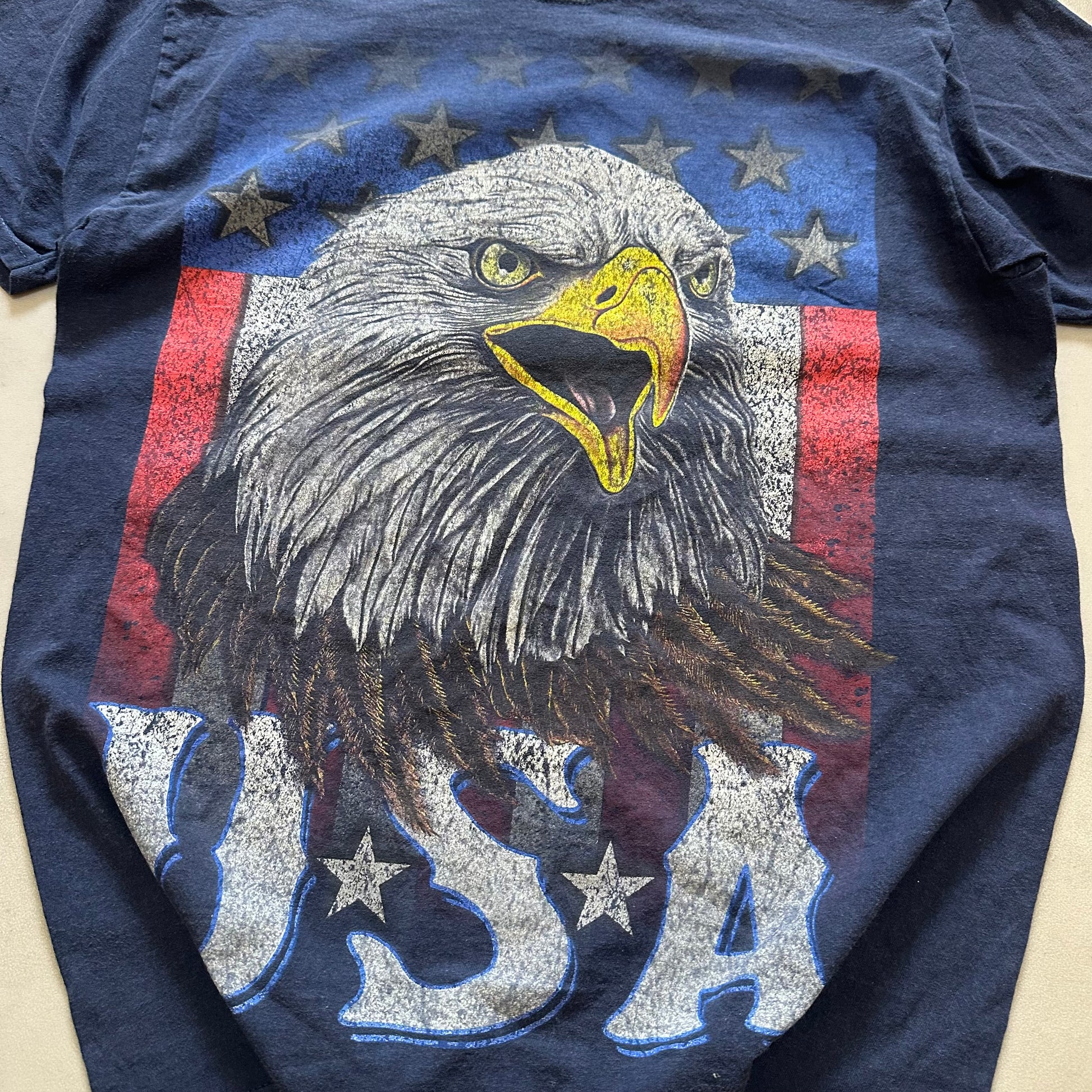 Vintage Eagle USA American Flag T-Shirt Navy 100% Cotton