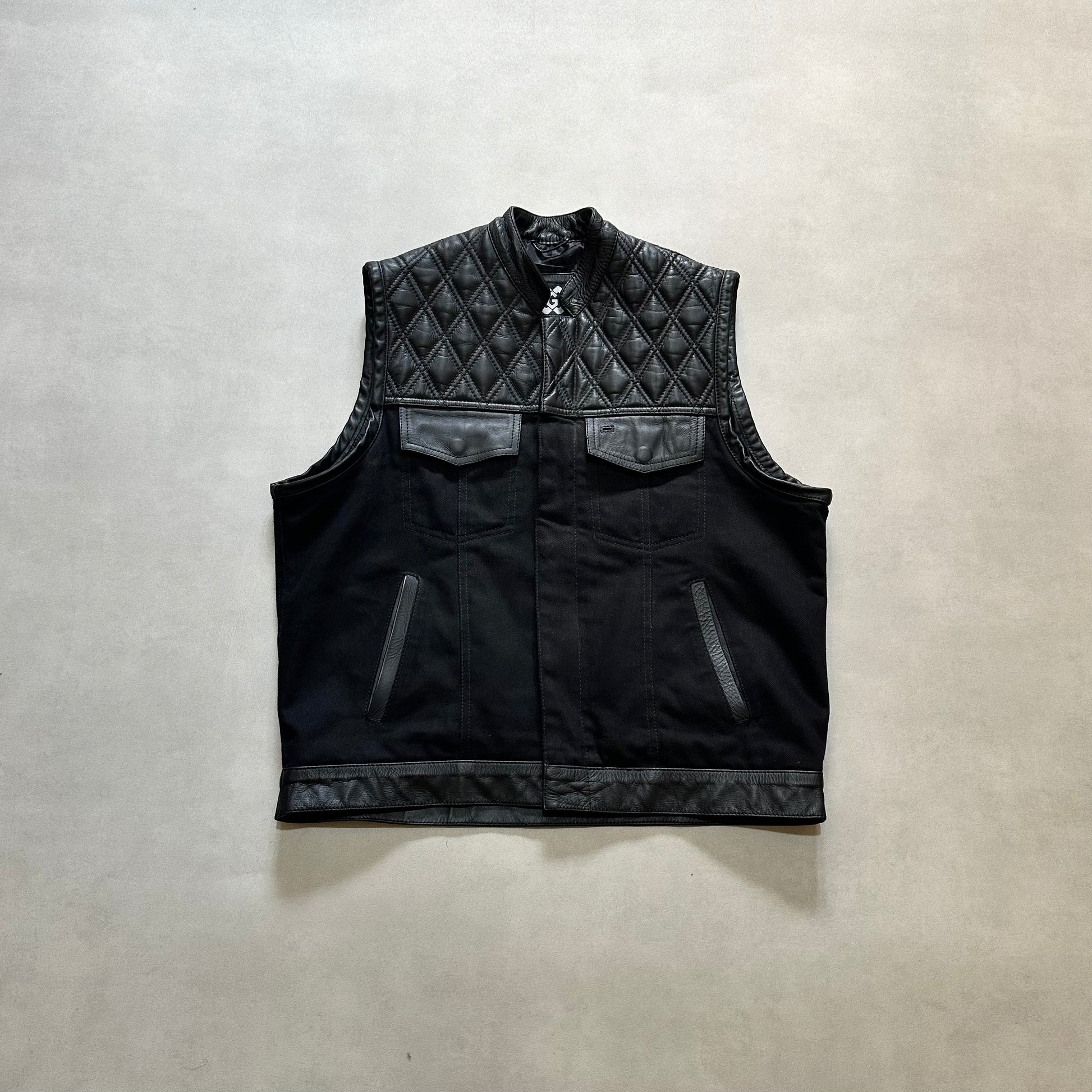 Sons of Anarchy Black Denim & Leather Vest Gilet Waistcoat Diamond